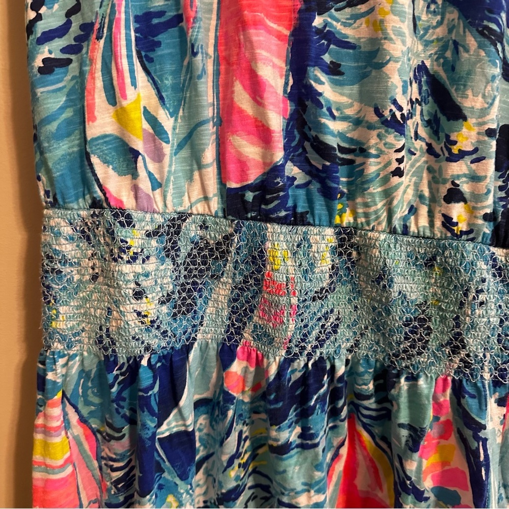 LILLY PULITZER Tideline Mini Dress Sz S Sparking Blue Vacation Drop Waist Tropic - Picture 2 of 10